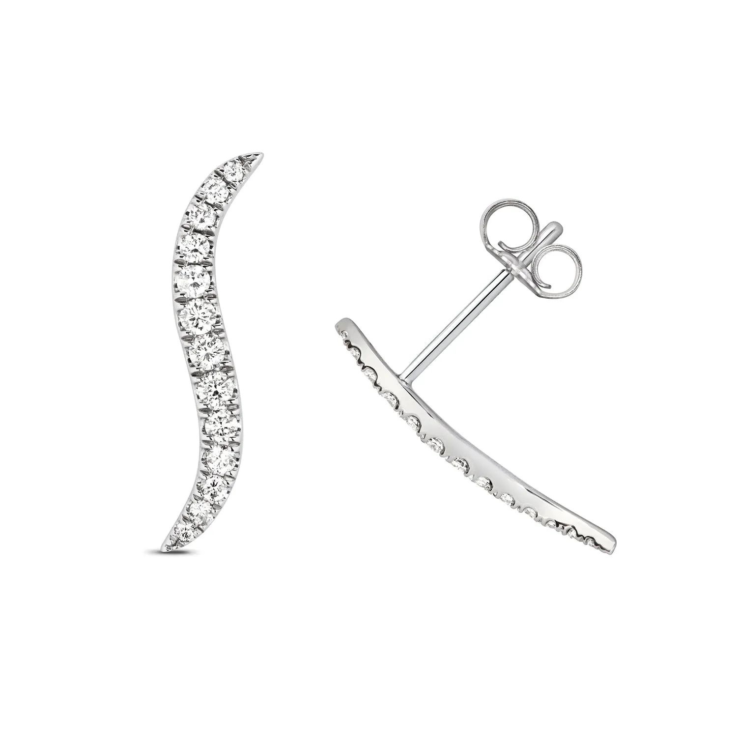Diamond Ear Climbers Earrings - 9k White Gold