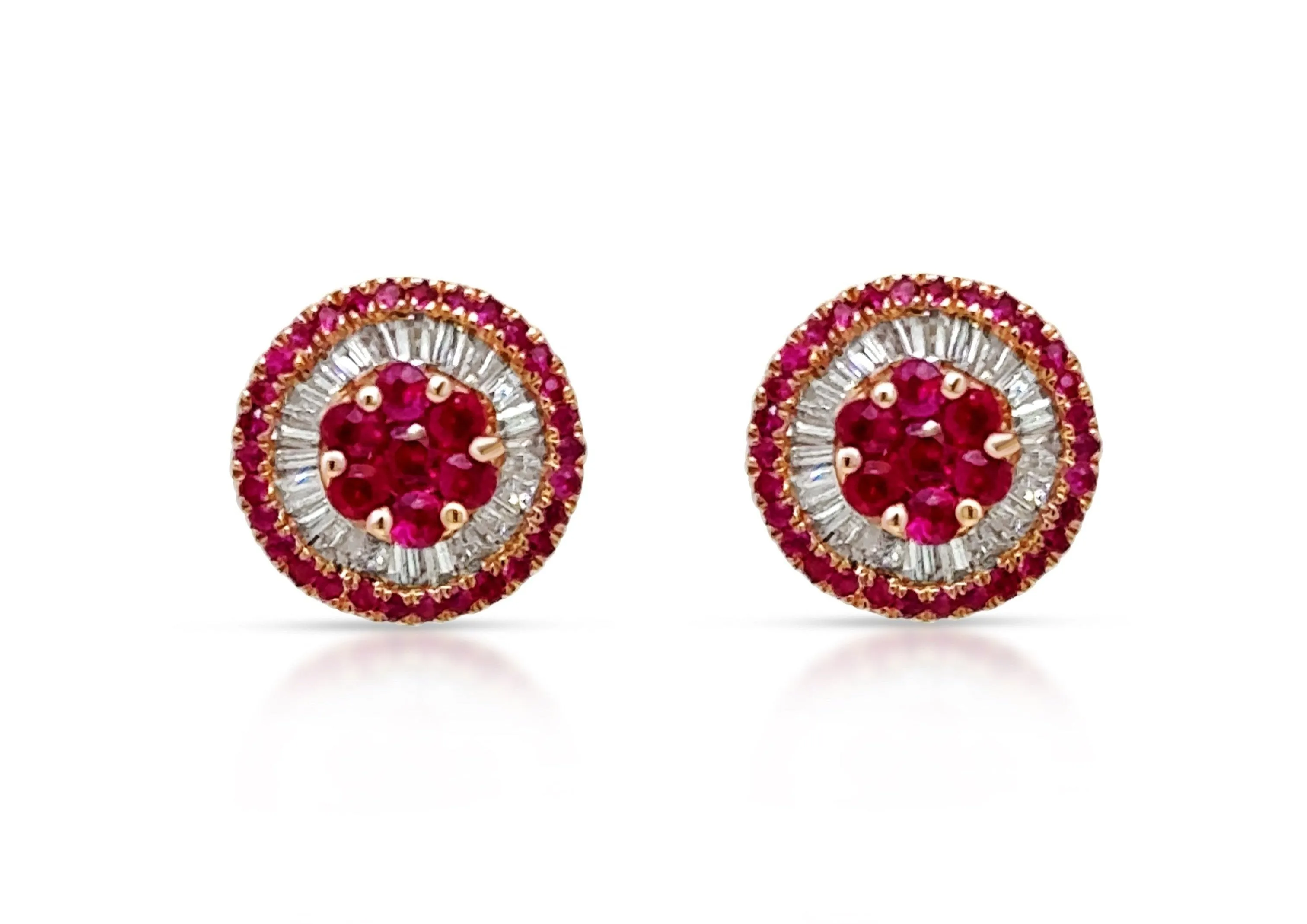 Earrings 18kt Gold Center-Border Rubies & Diamonds Mini Pizza