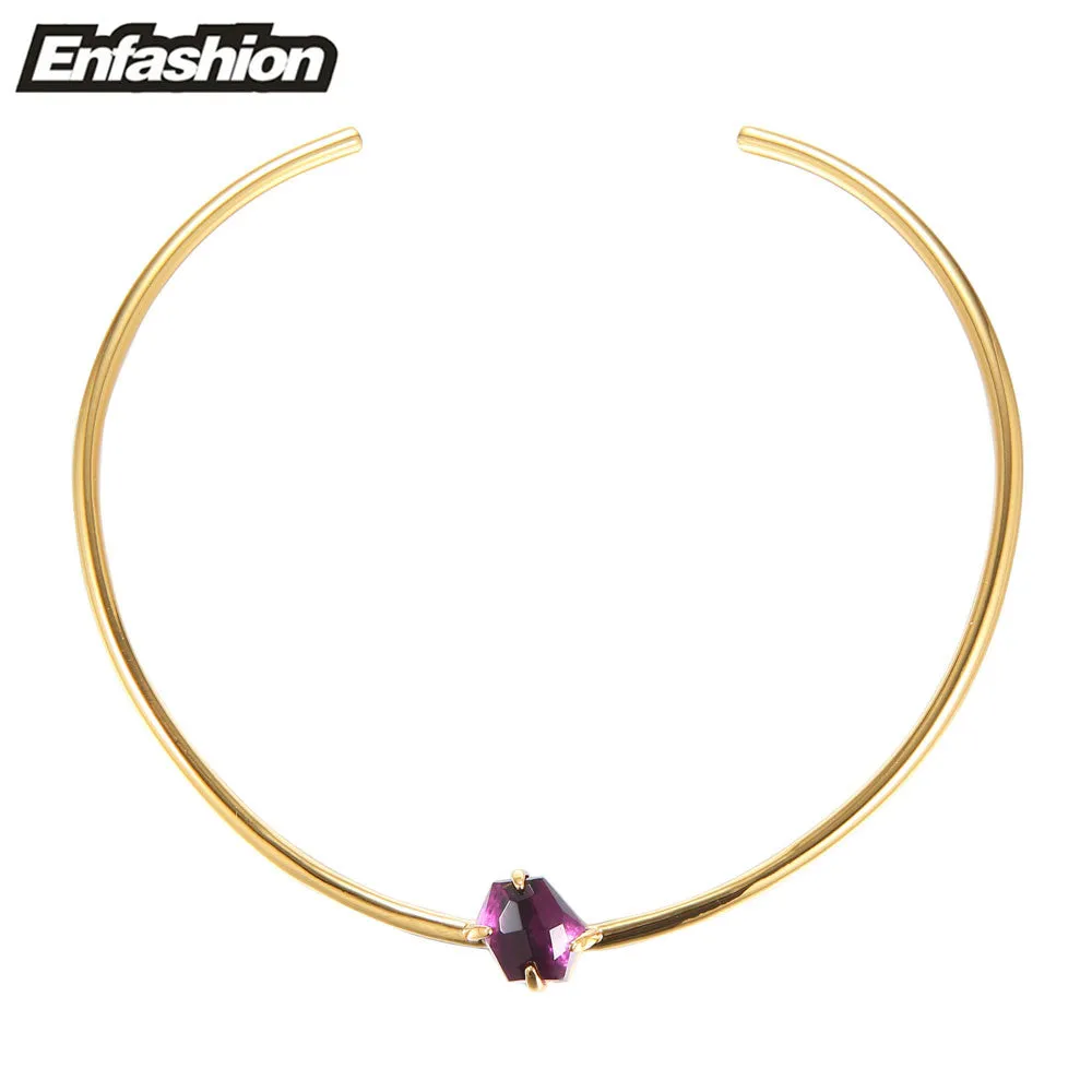 Enfashion Classic Pink Purple Crystal Chokers Necklaces Pendants Gold color Choker Necklace For Women Jewelry Collier