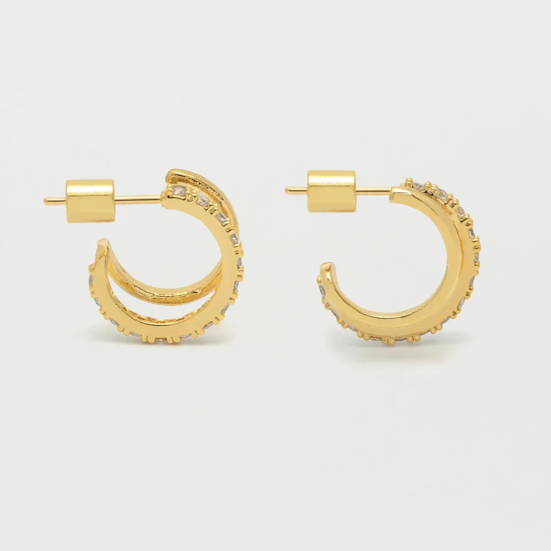 Estella Bartlett Double Hoop Illusion Pave Earrings Gold Plated