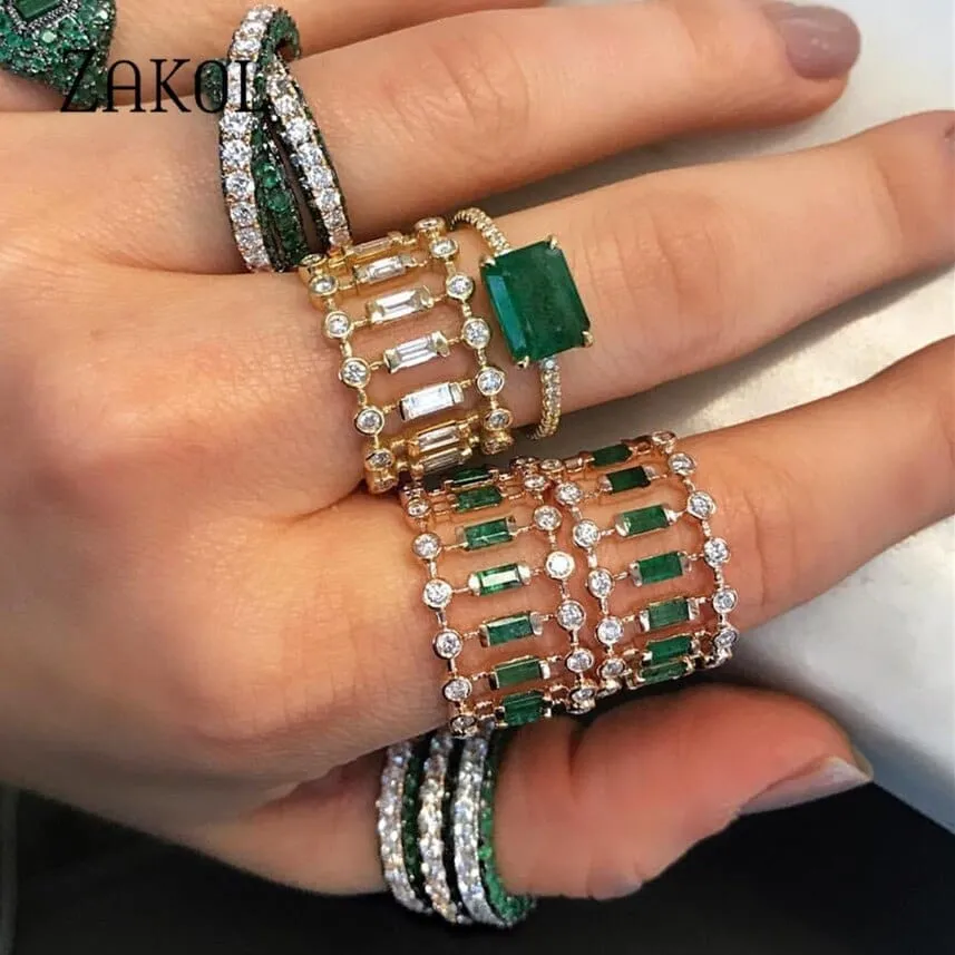 Eternity Luxury Green Stackable Chic Rings for Women Statement Finger Ring