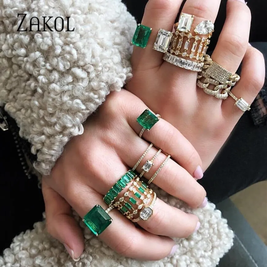 Eternity Luxury Green Stackable Chic Rings for Women Statement Finger Ring