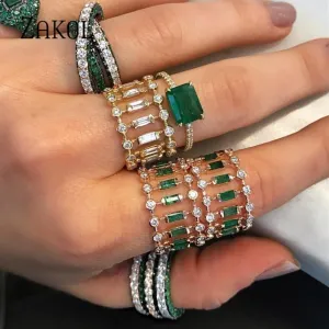 Eternity Luxury Green Stackable Chic Rings for Women Statement Finger Ring