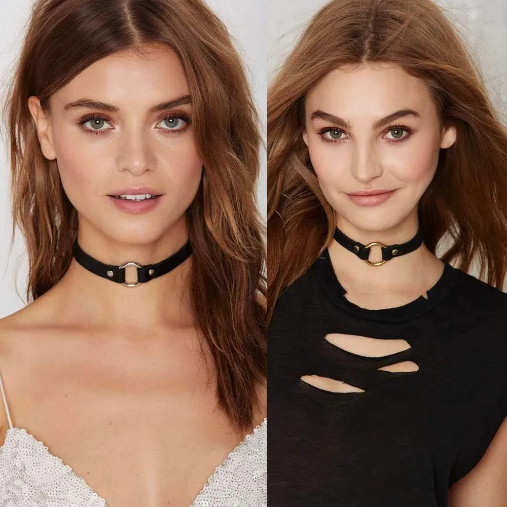 ETHOON Adjustable Leather Choker Collar Soft PU Circle Punk Choker Necklace for Women