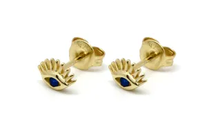 Evie Evil Eye Gold Sapphire CZ Sterling Silver Stud