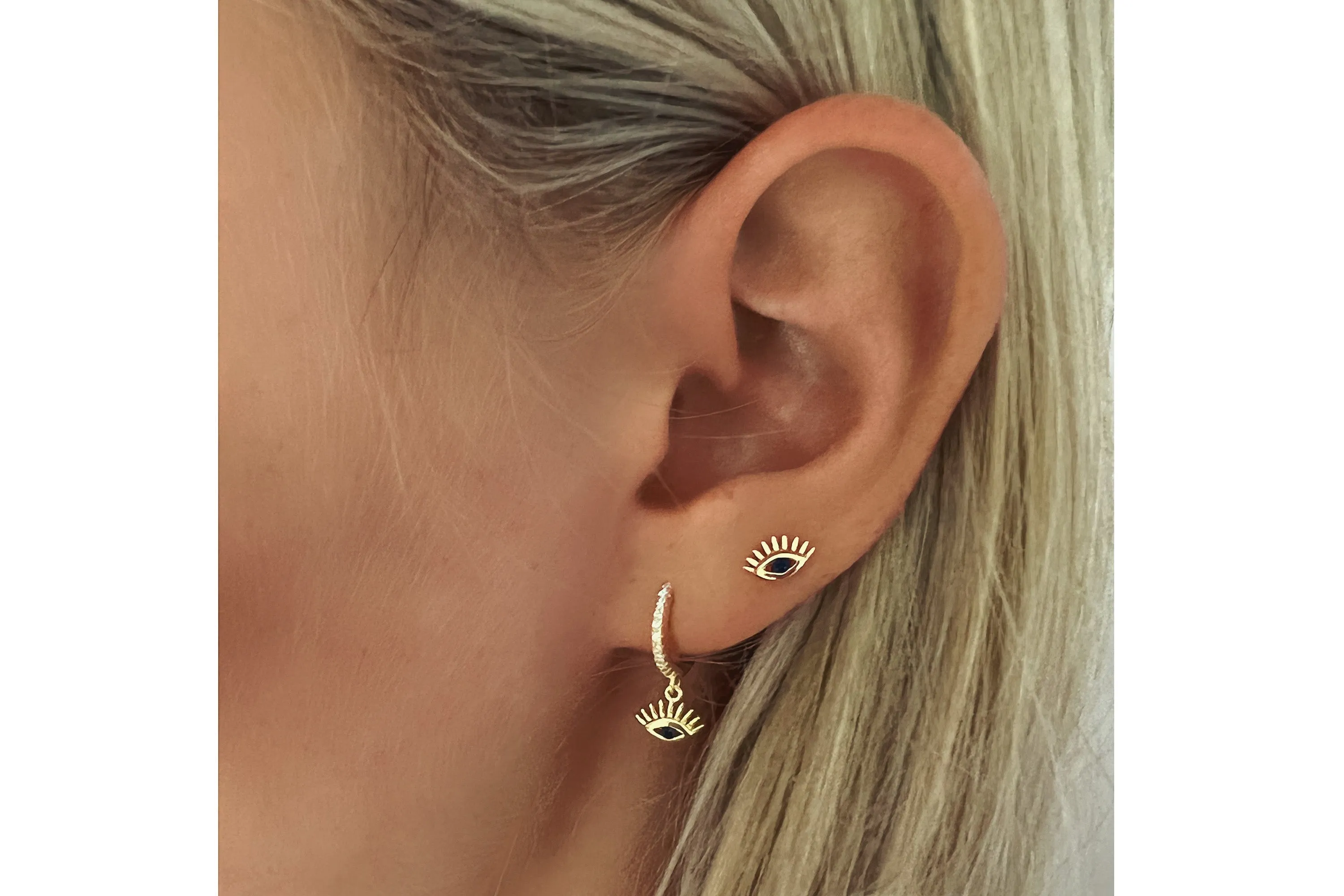 Evie Evil Eye Gold Sapphire CZ Sterling Silver Stud