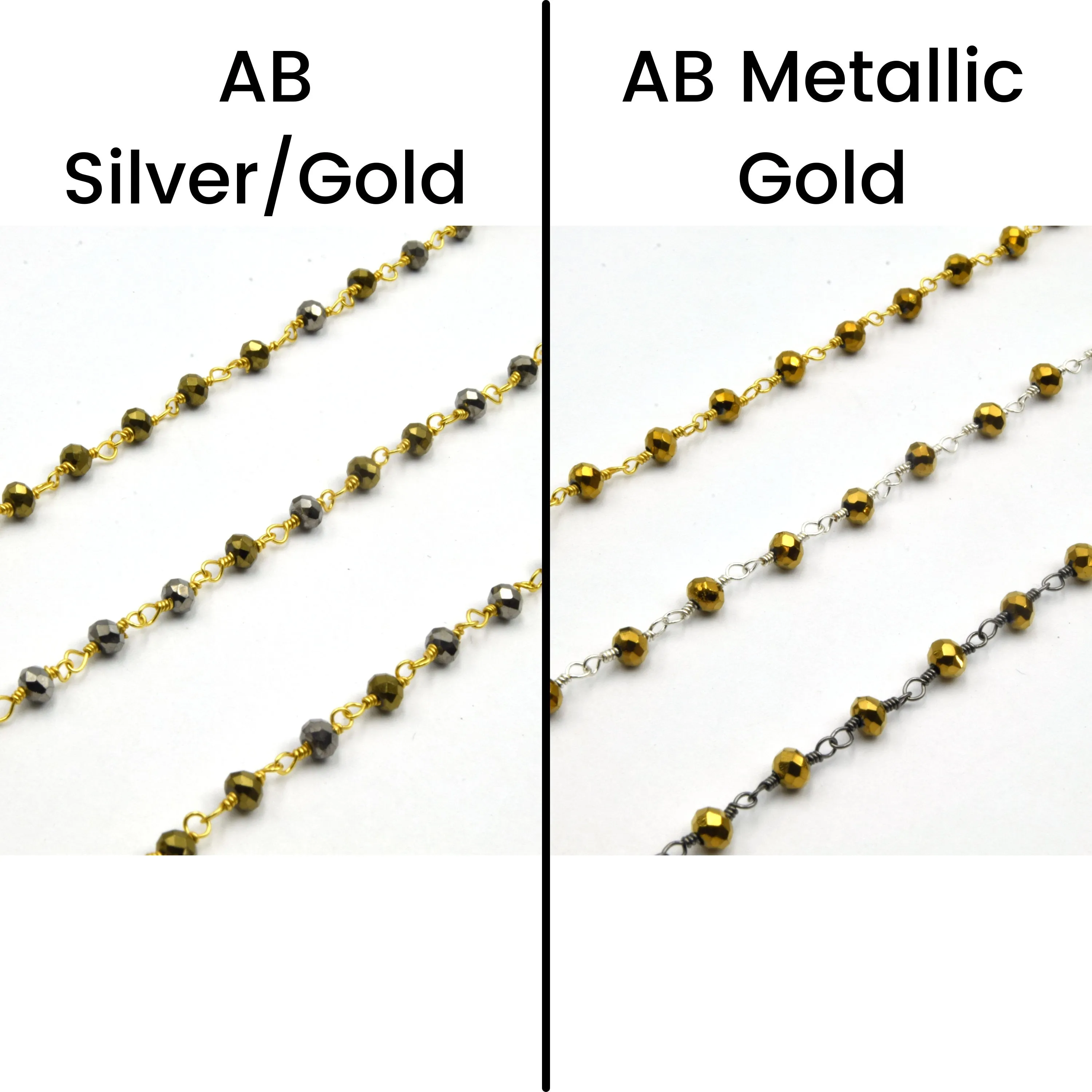 Faceted Crystal Beads Rosary Chain | 2mm x 3mm | Sold by the Foot | Gold, Silver, Gunmetal Beaded Chain | Chain for Jewelry Making