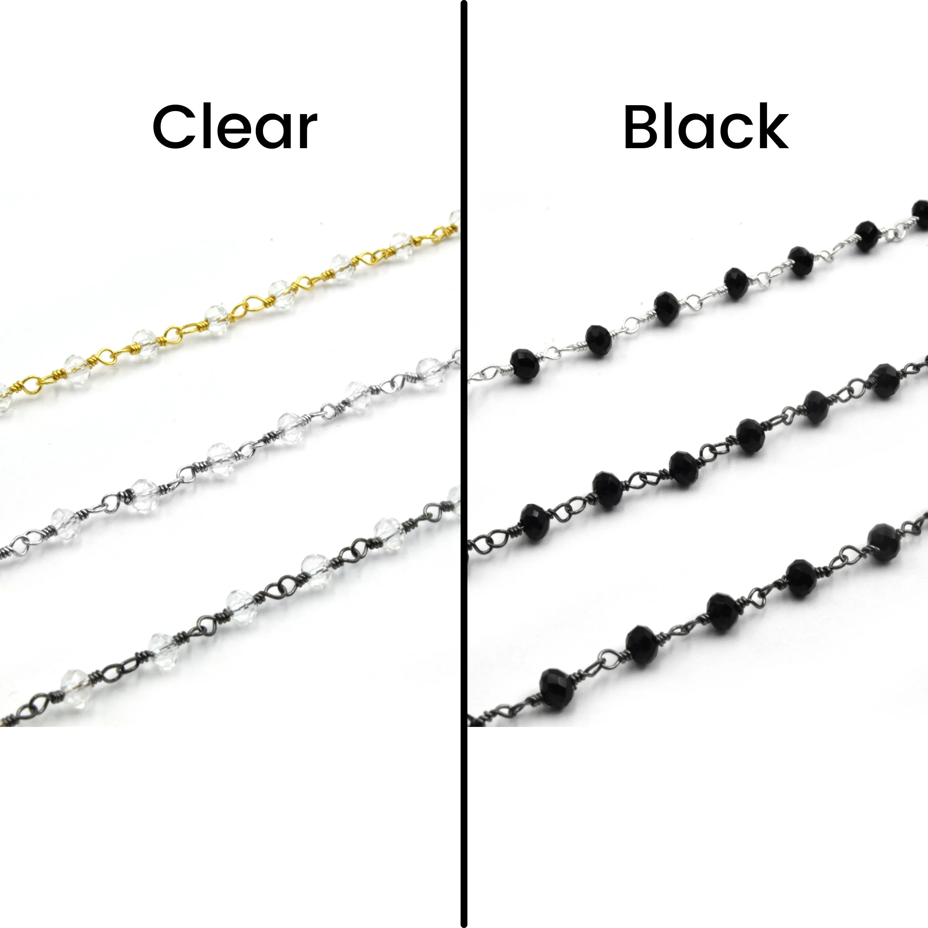 Faceted Crystal Beads Rosary Chain | 2mm x 3mm | Sold by the Foot | Gold, Silver, Gunmetal Beaded Chain | Chain for Jewelry Making