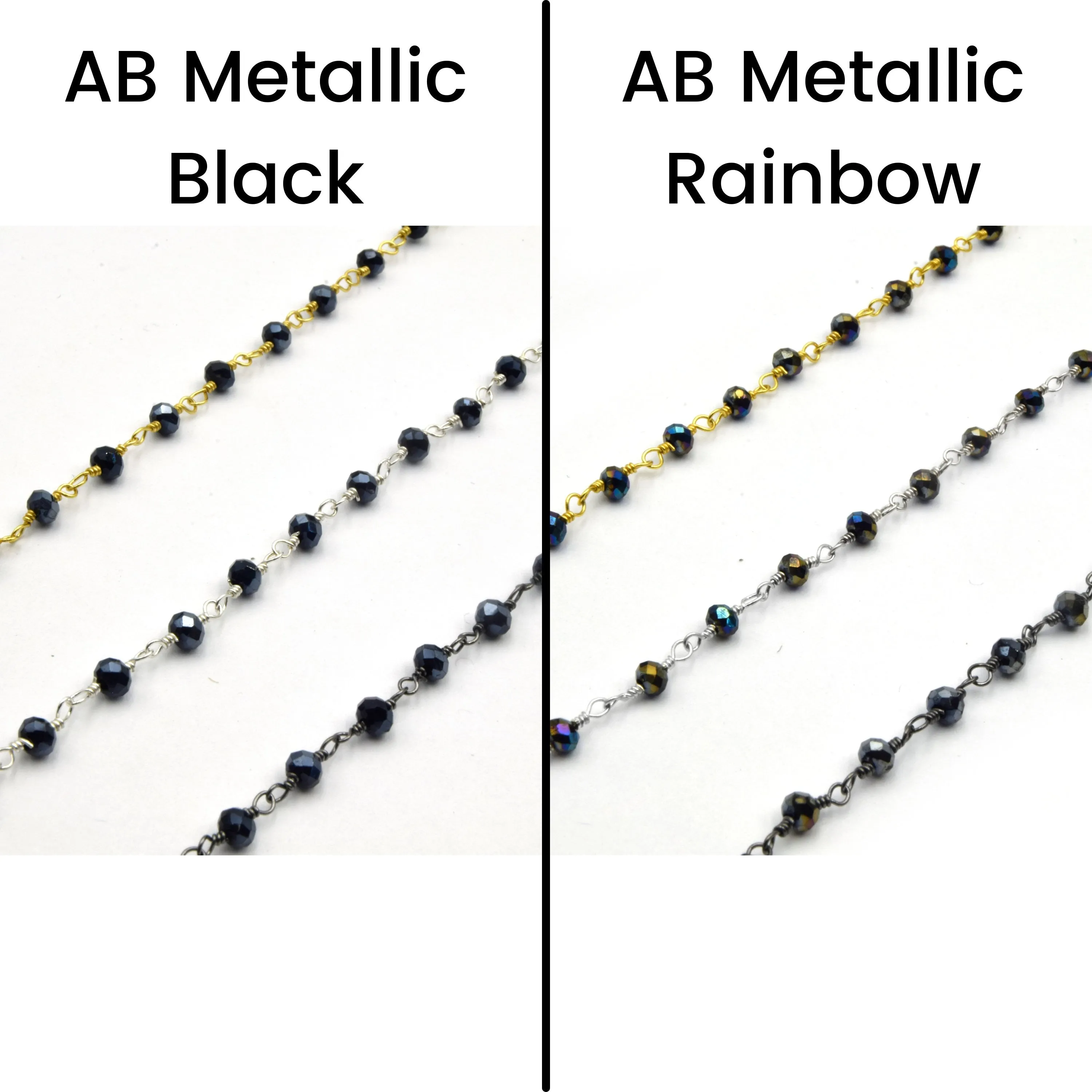 Faceted Crystal Beads Rosary Chain | 2mm x 3mm | Sold by the Foot | Gold, Silver, Gunmetal Beaded Chain | Chain for Jewelry Making