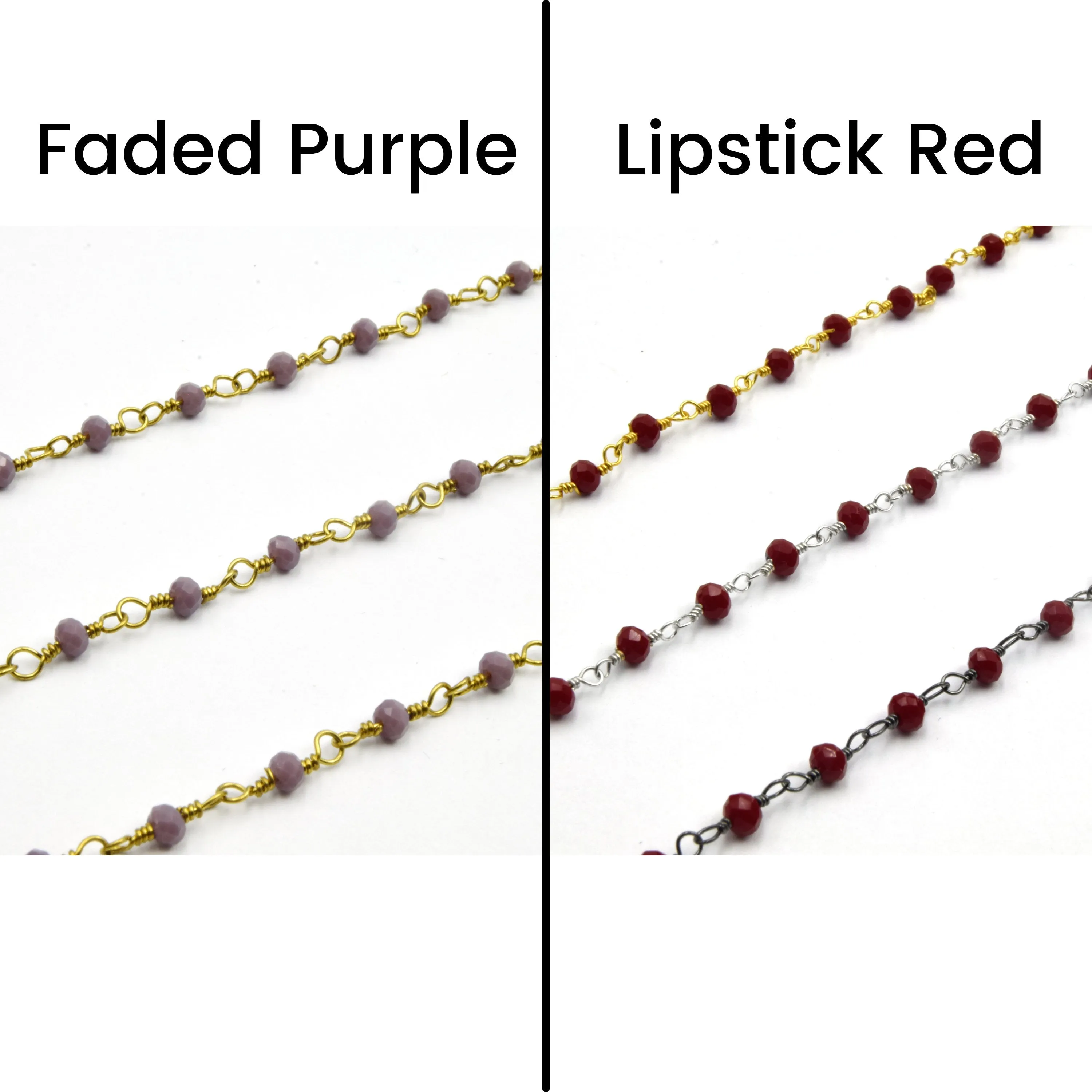 Faceted Crystal Beads Rosary Chain | 2mm x 3mm | Sold by the Foot | Gold, Silver, Gunmetal Beaded Chain | Chain for Jewelry Making