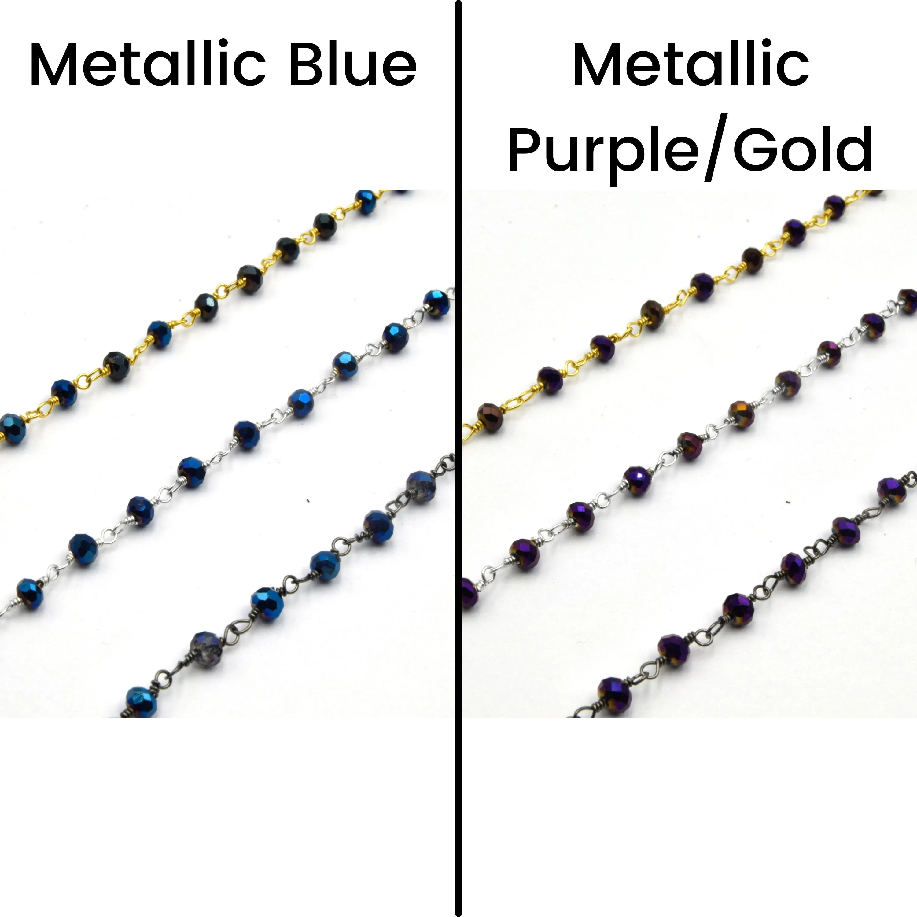 Faceted Crystal Beads Rosary Chain | 2mm x 3mm | Sold by the Foot | Gold, Silver, Gunmetal Beaded Chain | Chain for Jewelry Making