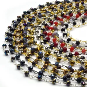 Faceted Crystal Beads Rosary Chain | 2mm x 3mm | Sold by the Foot | Gold, Silver, Gunmetal Beaded Chain | Chain for Jewelry Making