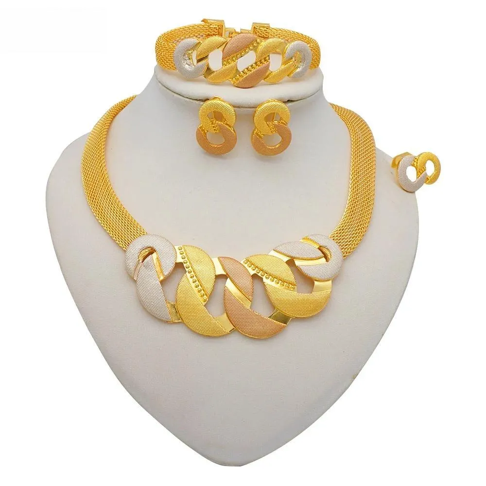 Fashion Dubai African Chokers  Unique Necklace Earrings Bracelet Ring Sets