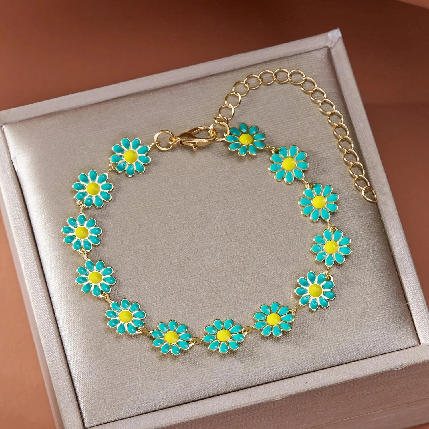 Fashion Sweet Flower Daisy Bracelet for Women Girl Y2K Accessories Boho Colorful Beads Summer Jewelry