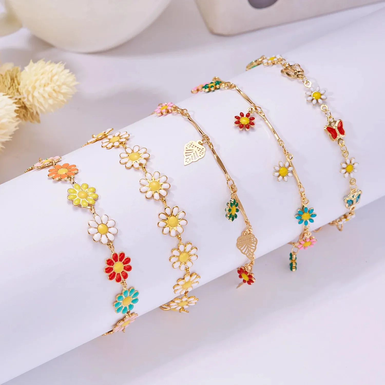 Fashion Sweet Flower Daisy Bracelet for Women Girl Y2K Accessories Boho Colorful Beads Summer Jewelry
