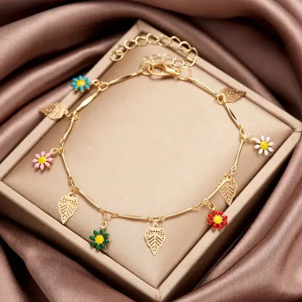 Fashion Sweet Flower Daisy Bracelet for Women Girl Y2K Accessories Boho Colorful Beads Summer Jewelry