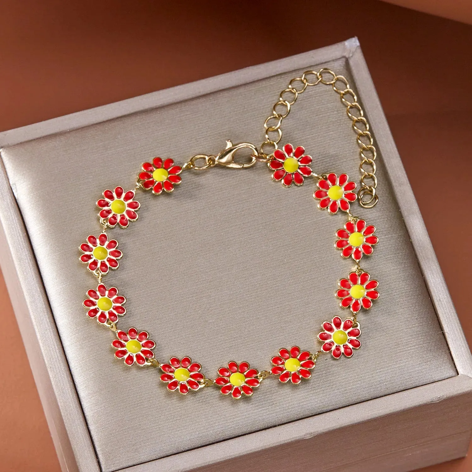 Fashion Sweet Flower Daisy Bracelet for Women Girl Y2K Accessories Boho Colorful Beads Summer Jewelry