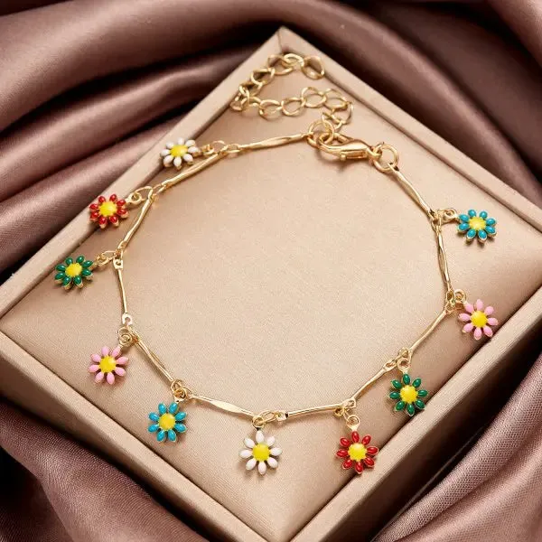 Fashion Sweet Flower Daisy Bracelet for Women Girl Y2K Accessories Boho Colorful Beads Summer Jewelry