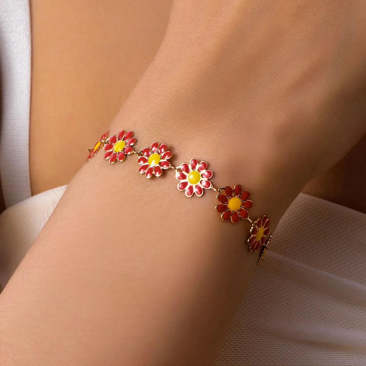 Fashion Sweet Flower Daisy Bracelet for Women Girl Y2K Accessories Boho Colorful Beads Summer Jewelry