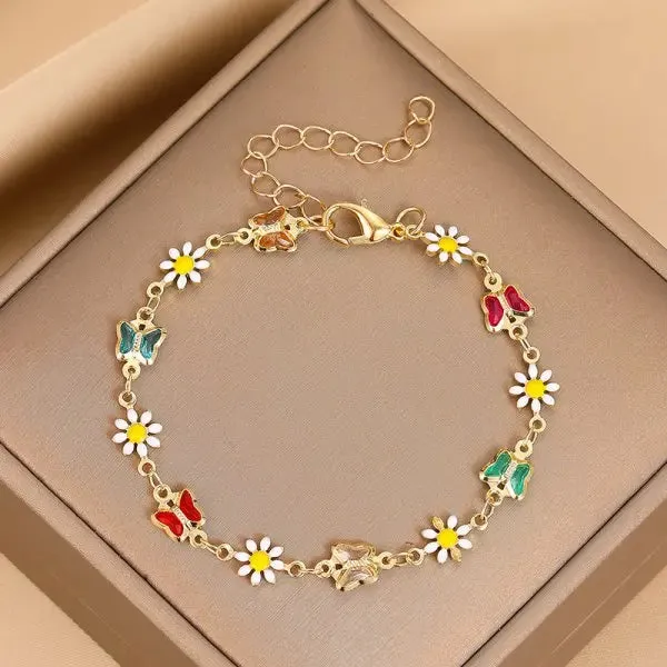 Fashion Sweet Flower Daisy Bracelet for Women Girl Y2K Accessories Boho Colorful Beads Summer Jewelry