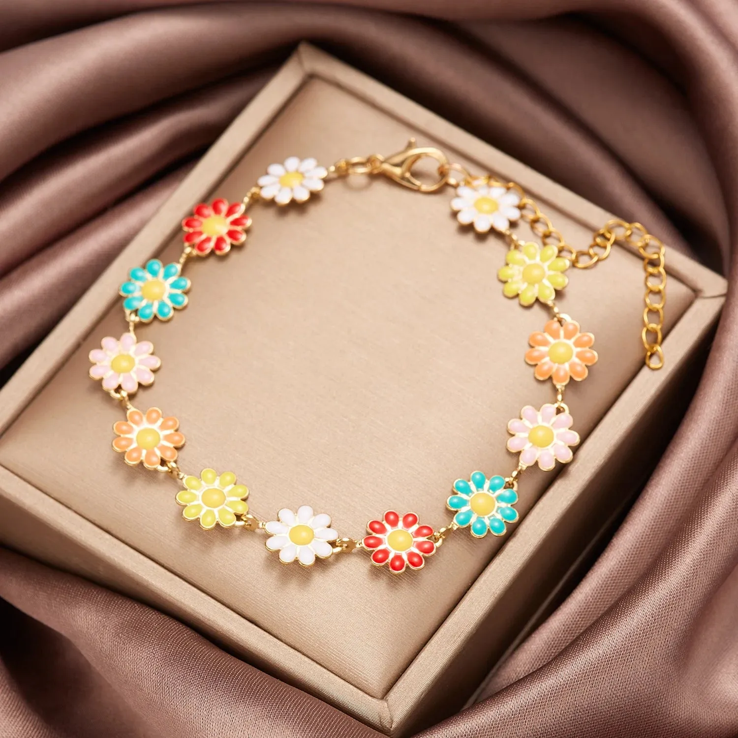 Fashion Sweet Flower Daisy Bracelet for Women Girl Y2K Accessories Boho Colorful Beads Summer Jewelry