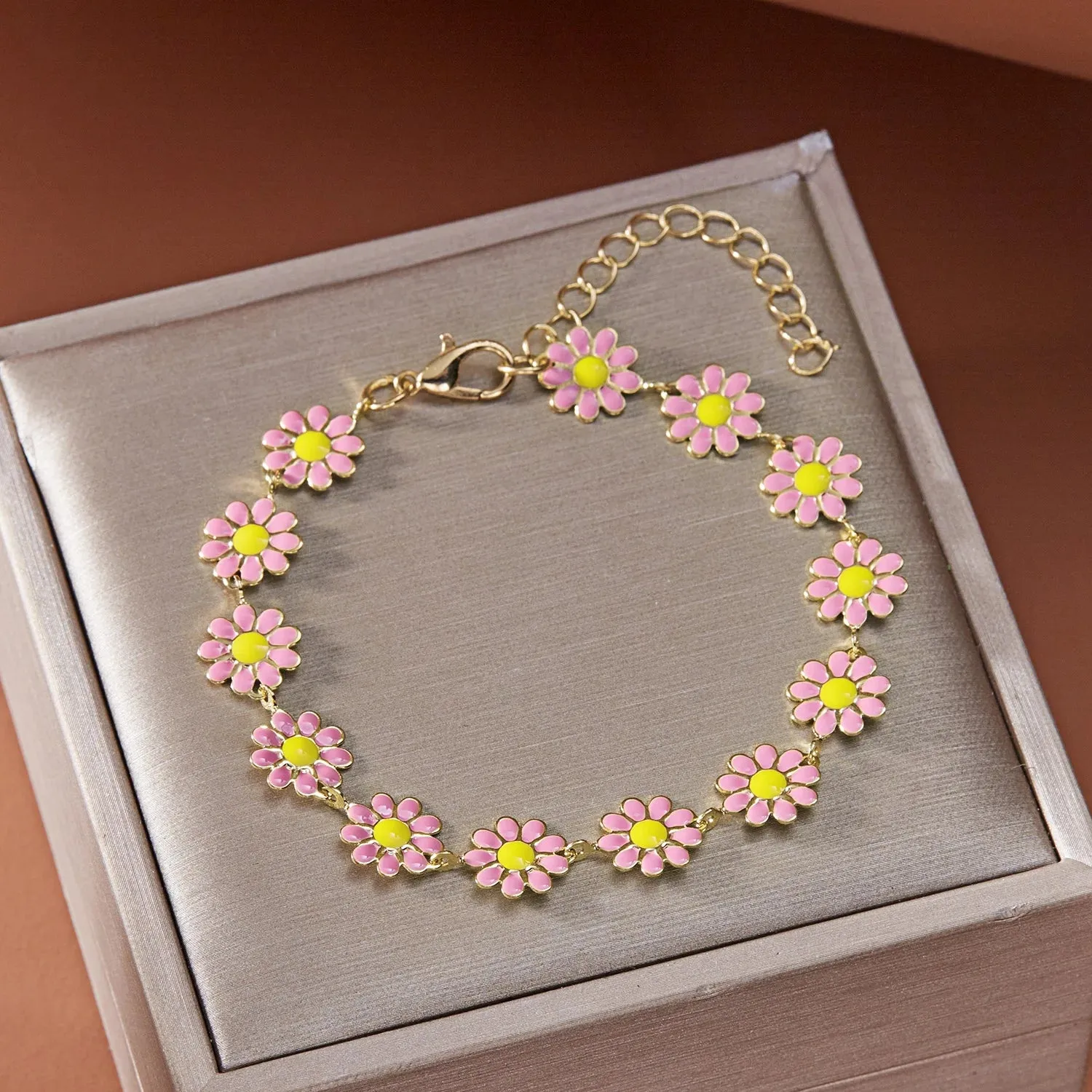Fashion Sweet Flower Daisy Bracelet for Women Girl Y2K Accessories Boho Colorful Beads Summer Jewelry