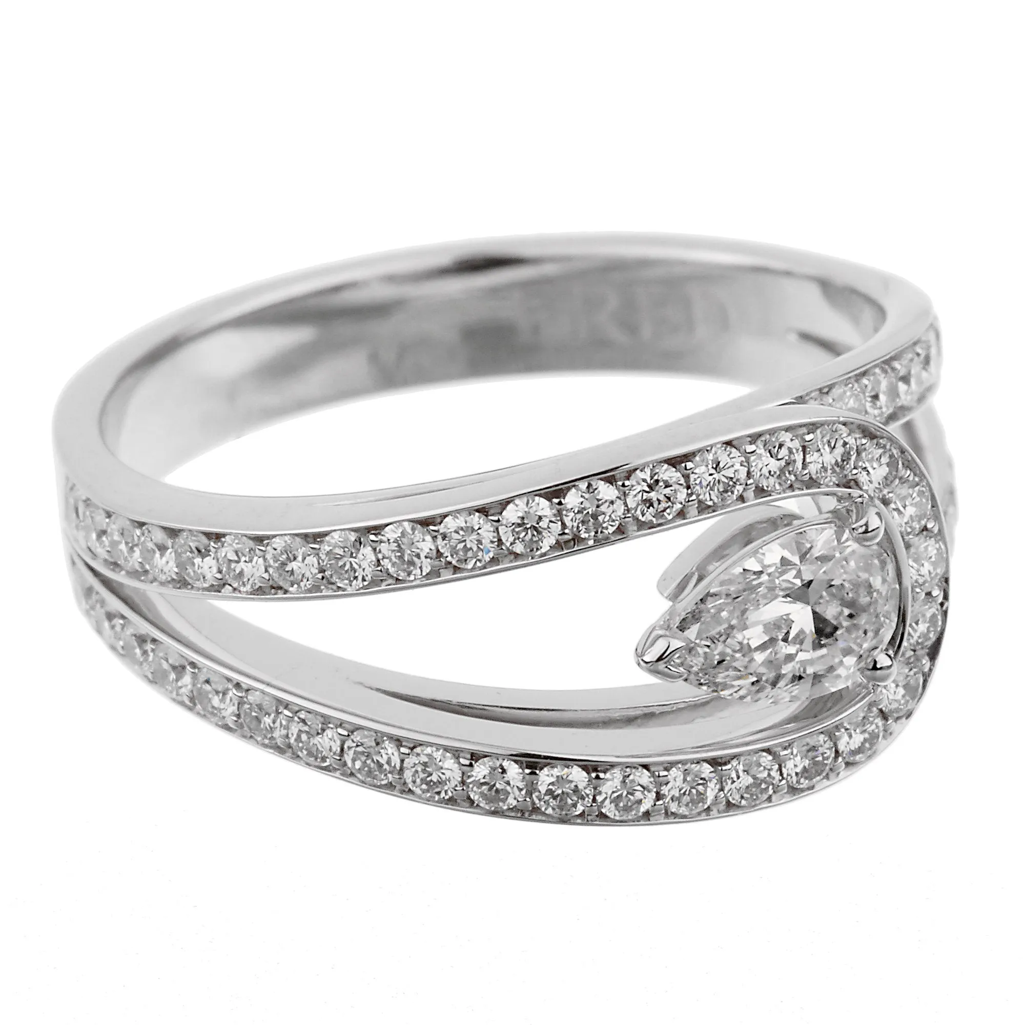 Fred of Paris Lovelight Pear Diamond Platinum Ring Sz 5 1/2