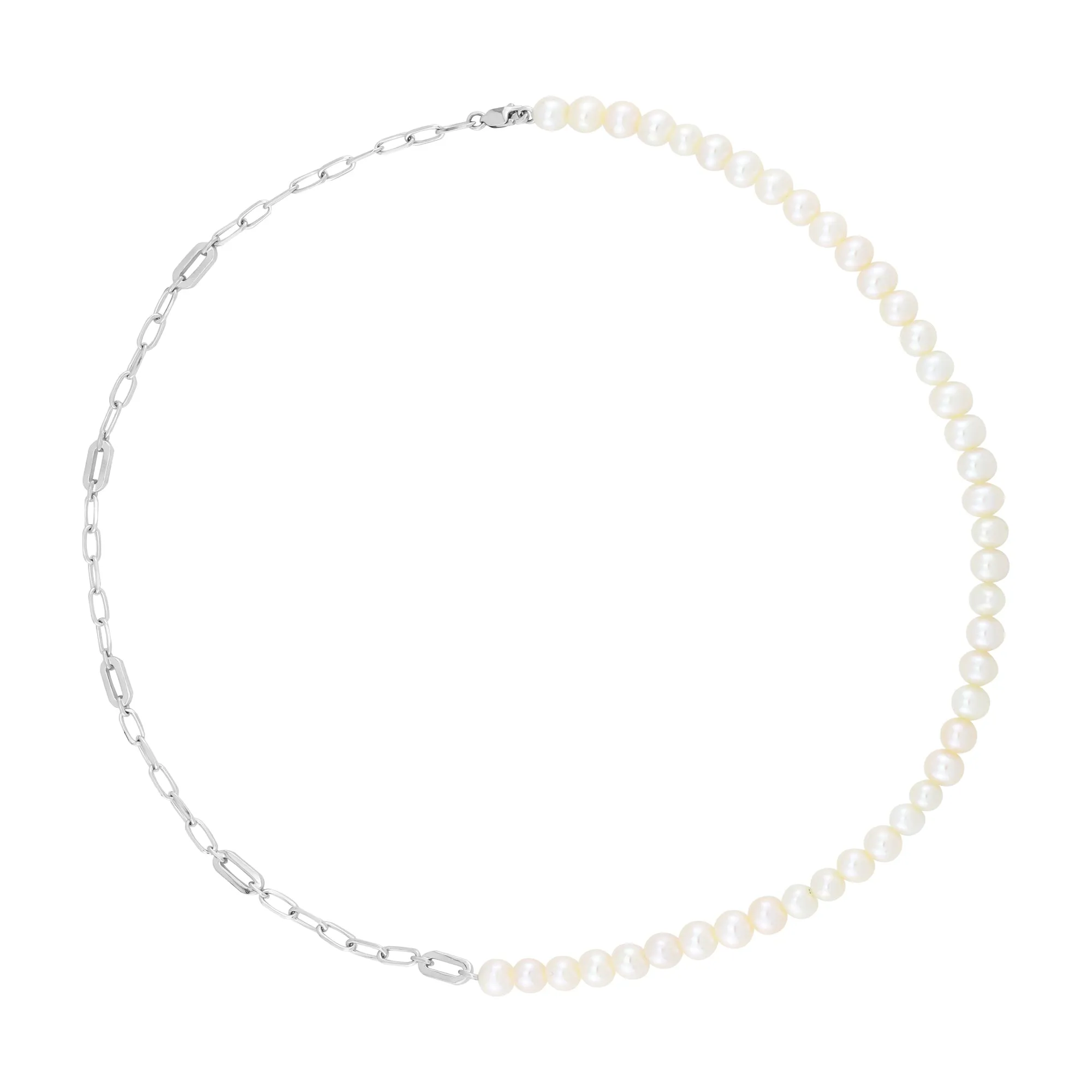 Freshwater Cultured Pearl and Sterling Silver Paperclip Chain Necklace