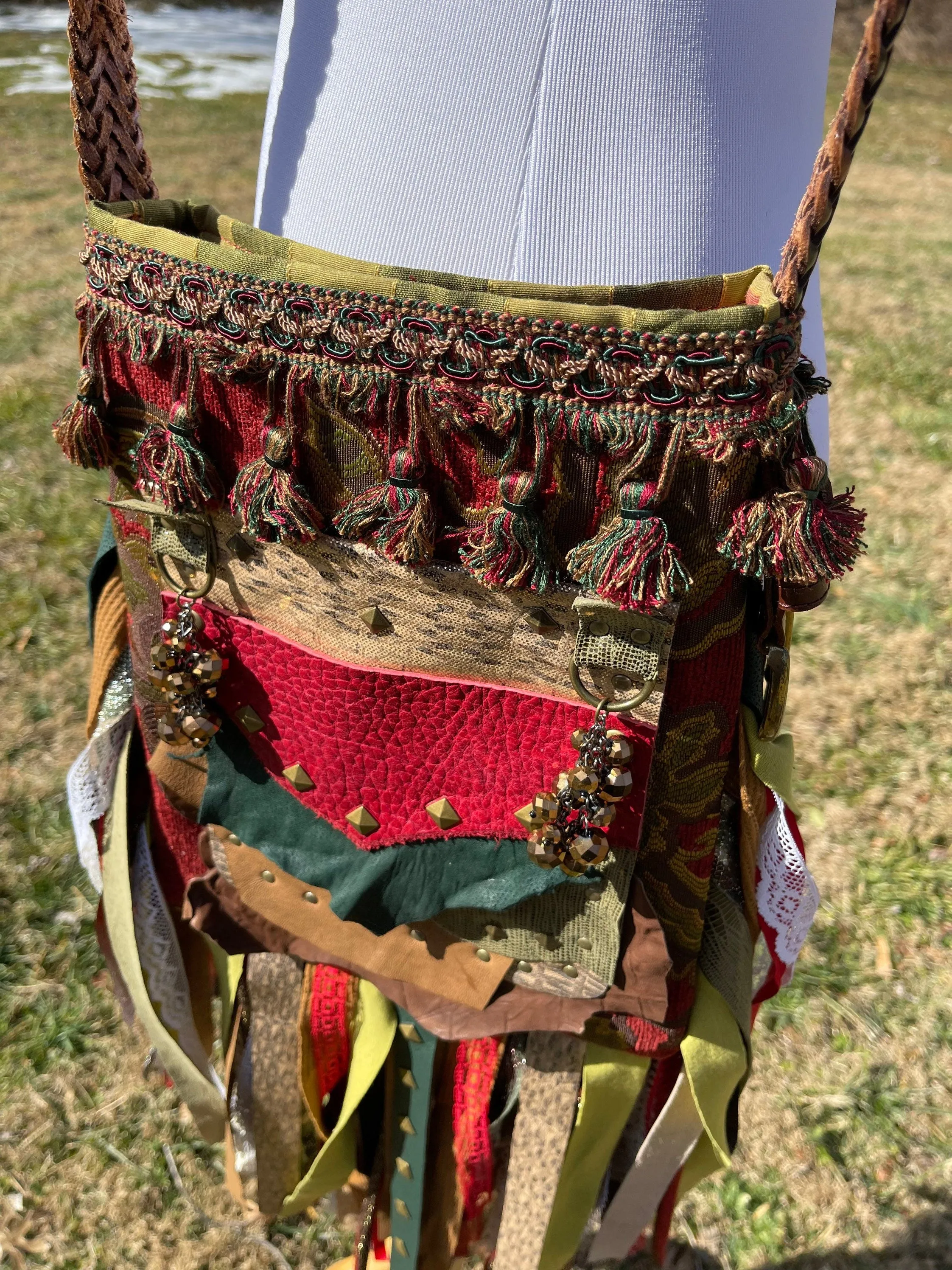 Funky Red Green and Gold Fringe Purse, Ultimate Goddess Purse, Festival Fringe Bag, Hippie Handbag, Boho Chic Embellished purse
