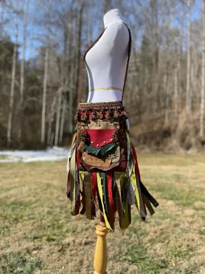 Funky Red Green and Gold Fringe Purse, Ultimate Goddess Purse, Festival Fringe Bag, Hippie Handbag, Boho Chic Embellished purse