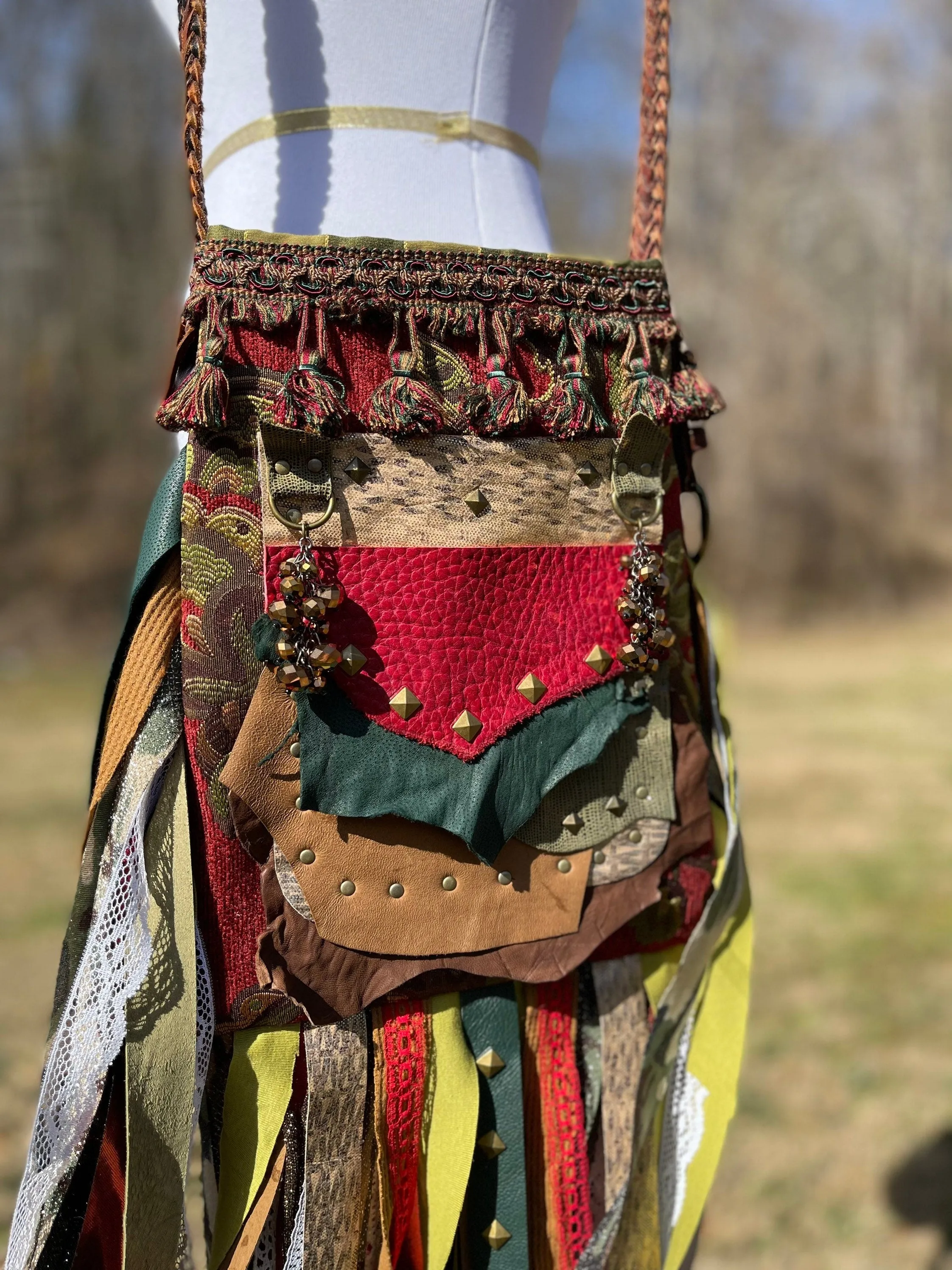Funky Red Green and Gold Fringe Purse, Ultimate Goddess Purse, Festival Fringe Bag, Hippie Handbag, Boho Chic Embellished purse