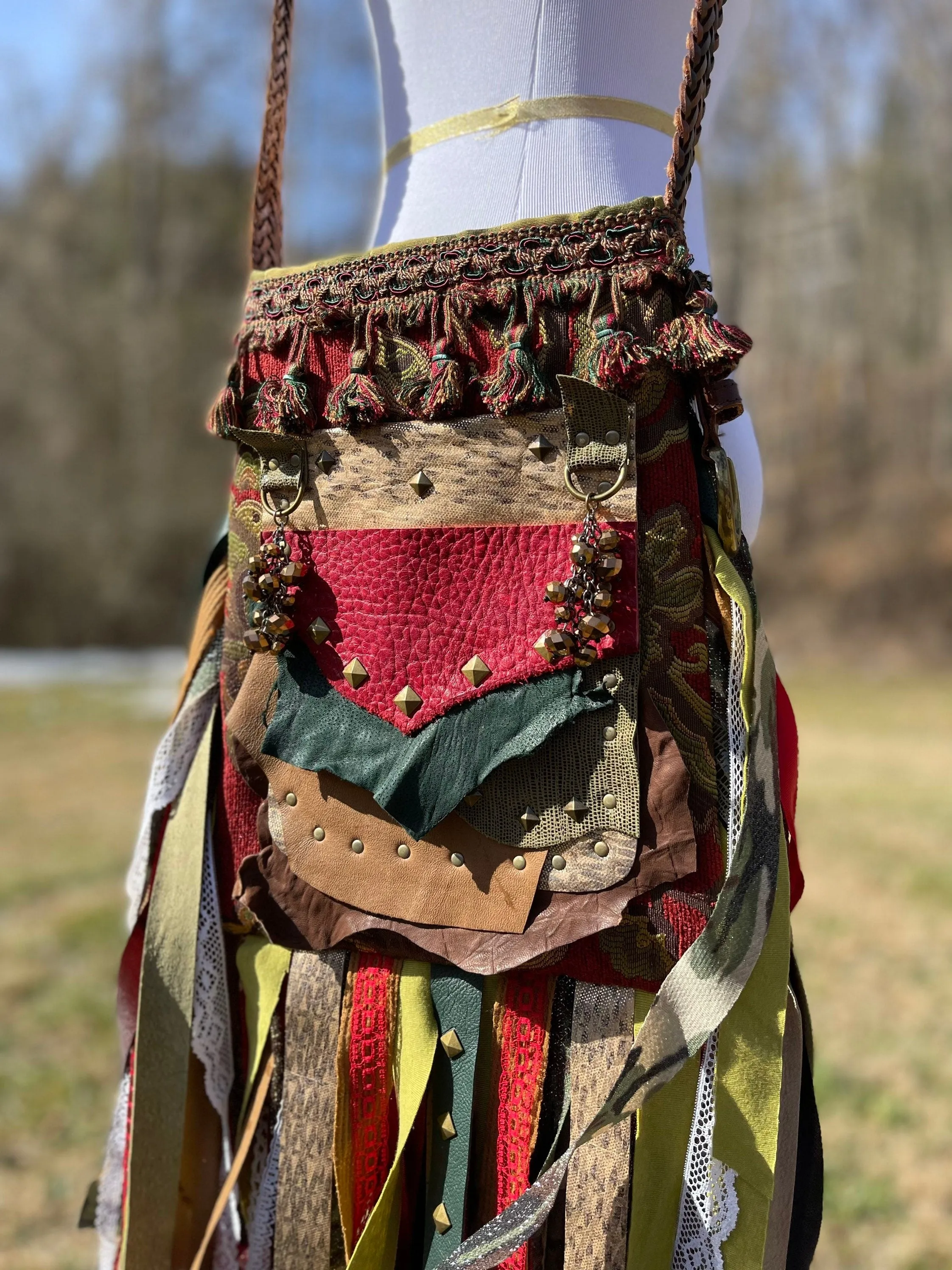 Funky Red Green and Gold Fringe Purse, Ultimate Goddess Purse, Festival Fringe Bag, Hippie Handbag, Boho Chic Embellished purse