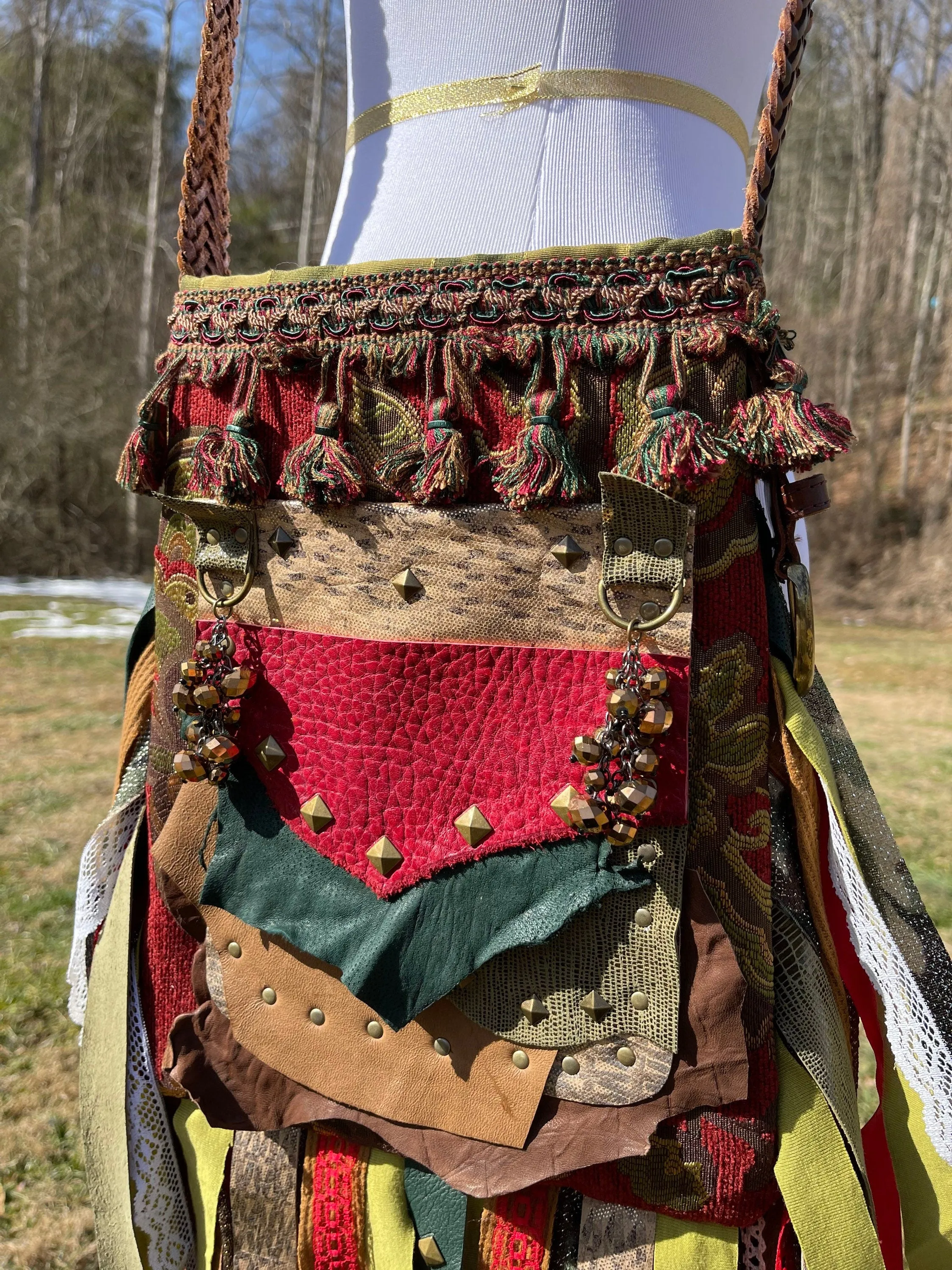 Funky Red Green and Gold Fringe Purse, Ultimate Goddess Purse, Festival Fringe Bag, Hippie Handbag, Boho Chic Embellished purse