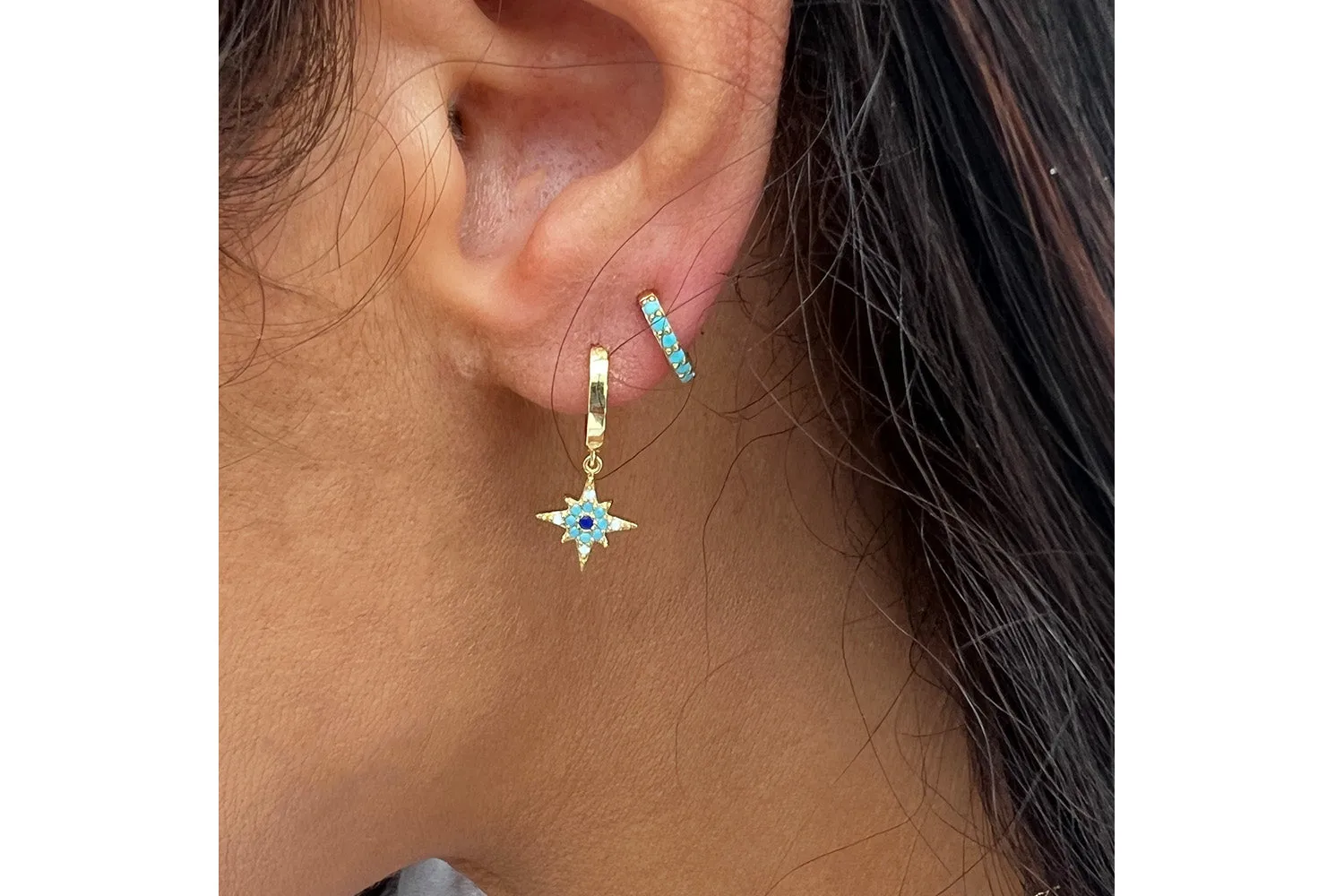 Garner Blue CZ Charm Gold Sterling Silver Earrings