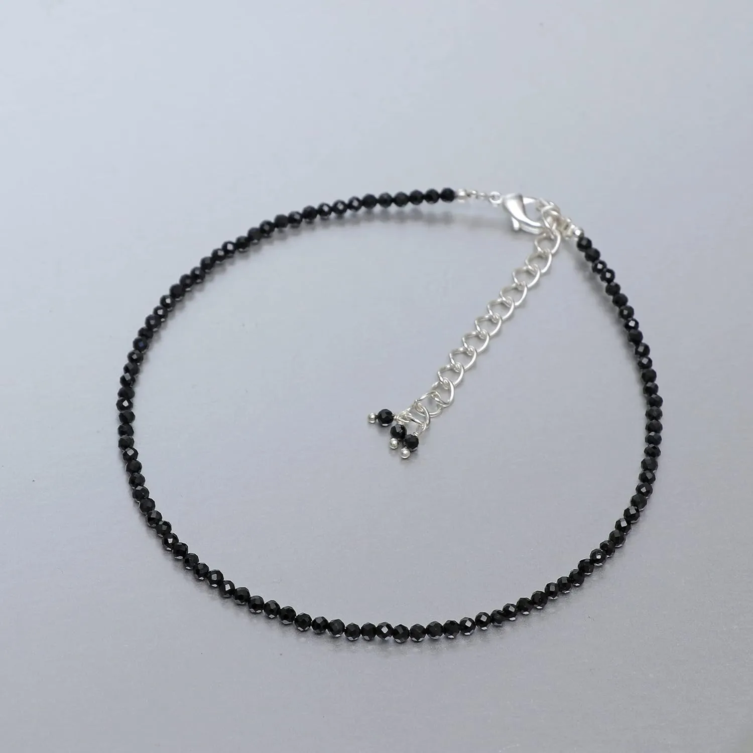 Gempires Black Tourmaline Anklet for Women, Tourmaline Beads, Handmade Anklets, Healing Crystal Anklets for Women, Silver Plated Adjustable Chain 9 inches (2 inch extender)
