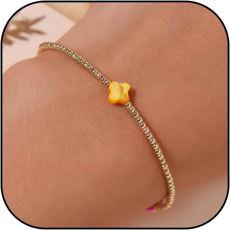 Gold Beaded Bracelets for Women Non Tarnish Dainty Pearl Beaded Bracelet Cross Stack Stretch Bracelets for Women Trendy Gifts 2025 Easter Basket Stuffers