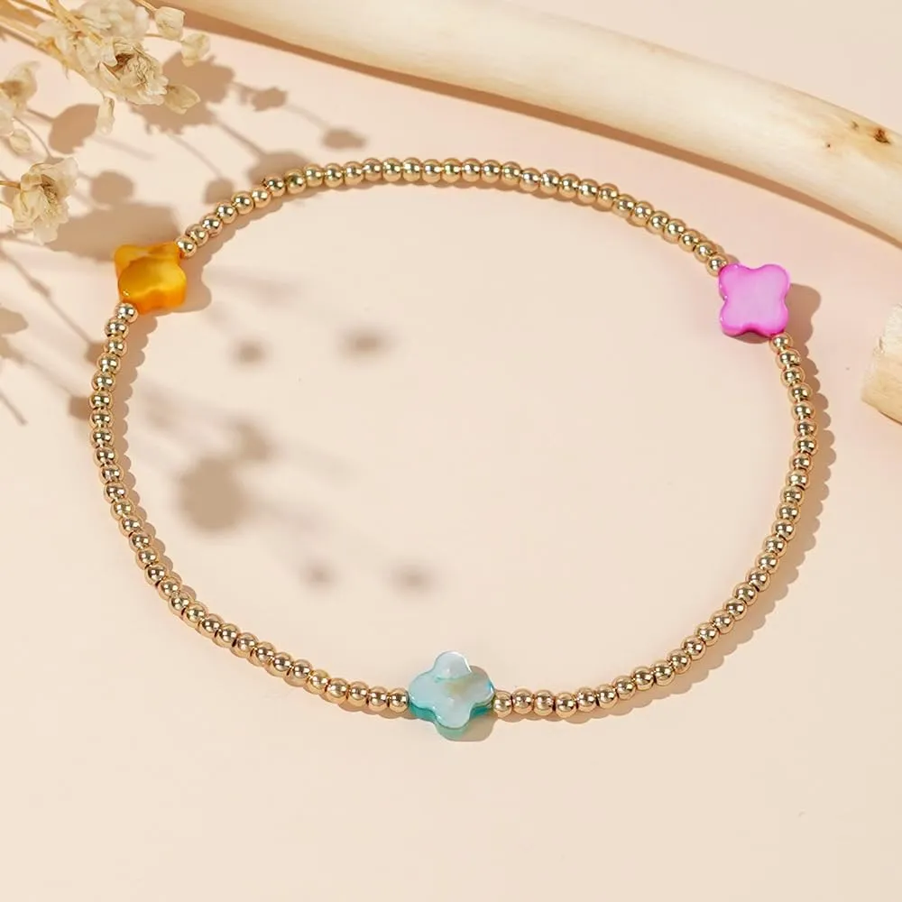 Gold Beaded Bracelets for Women Non Tarnish Dainty Pearl Beaded Bracelet Cross Stack Stretch Bracelets for Women Trendy Gifts 2025 Easter Basket Stuffers