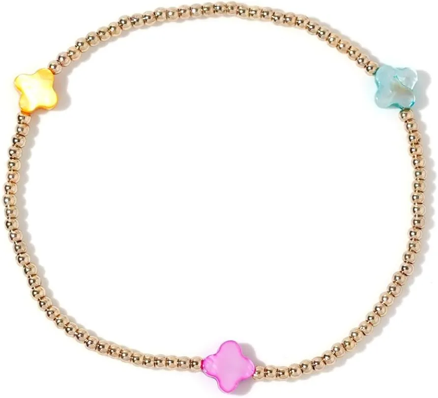 Gold Beaded Bracelets for Women Non Tarnish Dainty Pearl Beaded Bracelet Cross Stack Stretch Bracelets for Women Trendy Gifts 2025 Easter Basket Stuffers