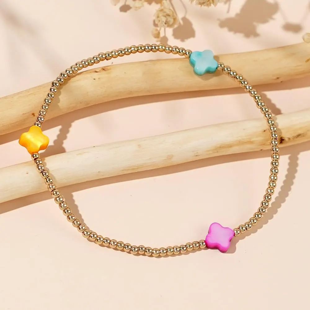 Gold Beaded Bracelets for Women Non Tarnish Dainty Pearl Beaded Bracelet Cross Stack Stretch Bracelets for Women Trendy Gifts 2025 Easter Basket Stuffers