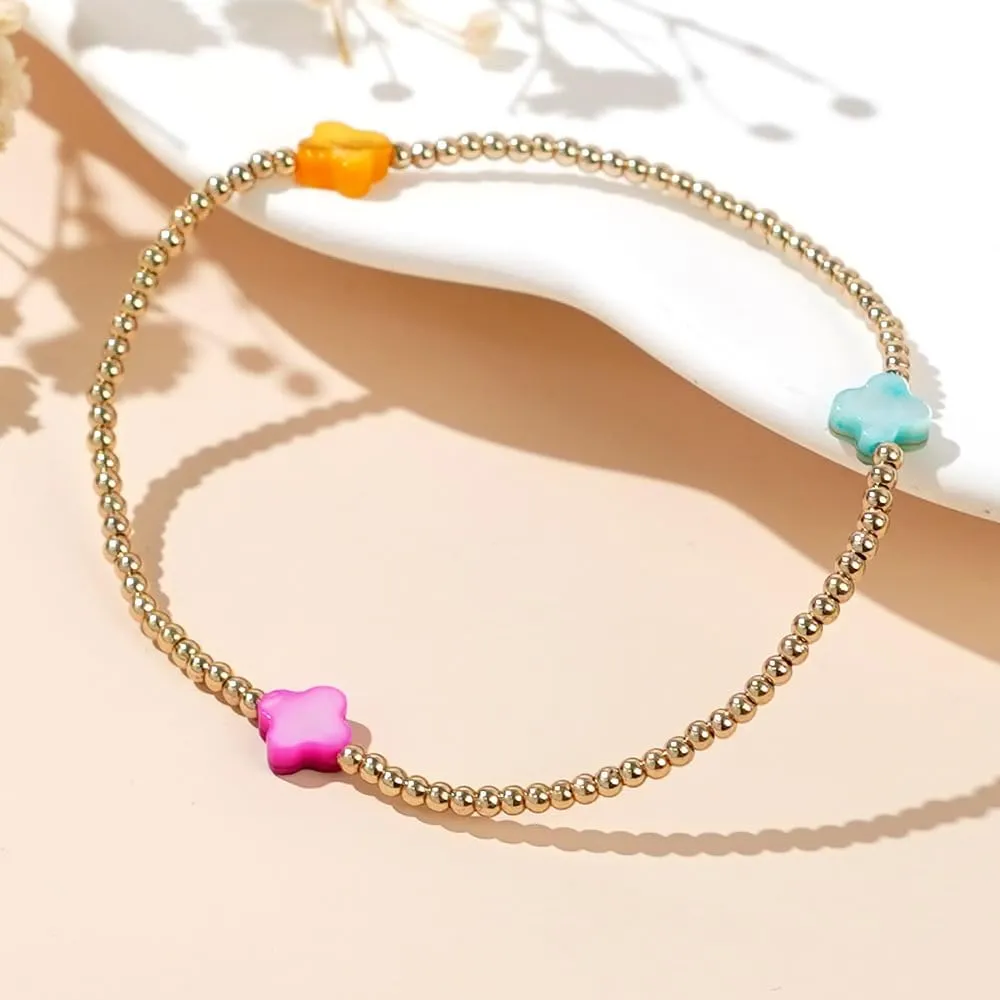 Gold Beaded Bracelets for Women Non Tarnish Dainty Pearl Beaded Bracelet Cross Stack Stretch Bracelets for Women Trendy Gifts 2025 Easter Basket Stuffers
