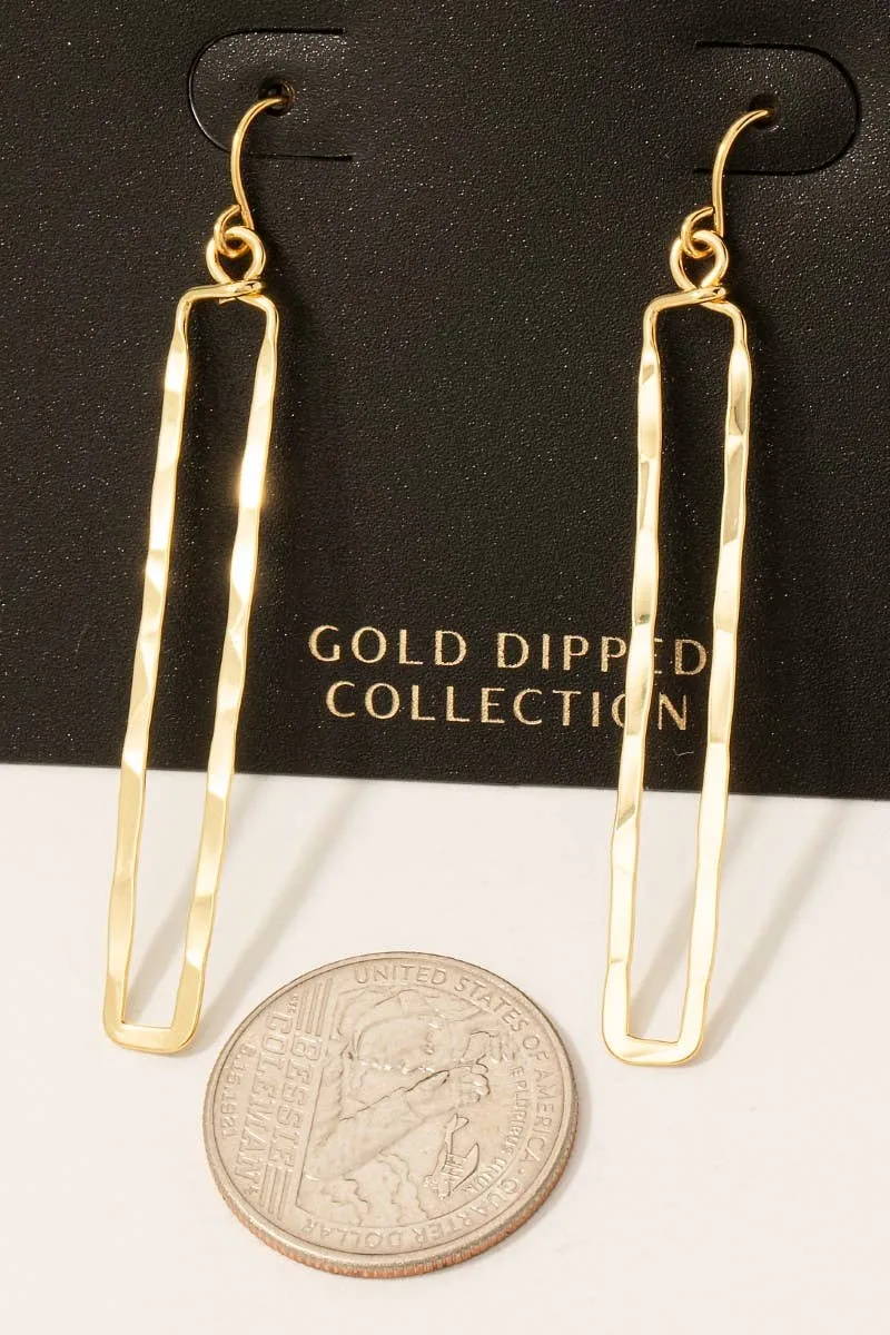 Gold Dipped Hammered Narrow Rectangle Dangle Earrings