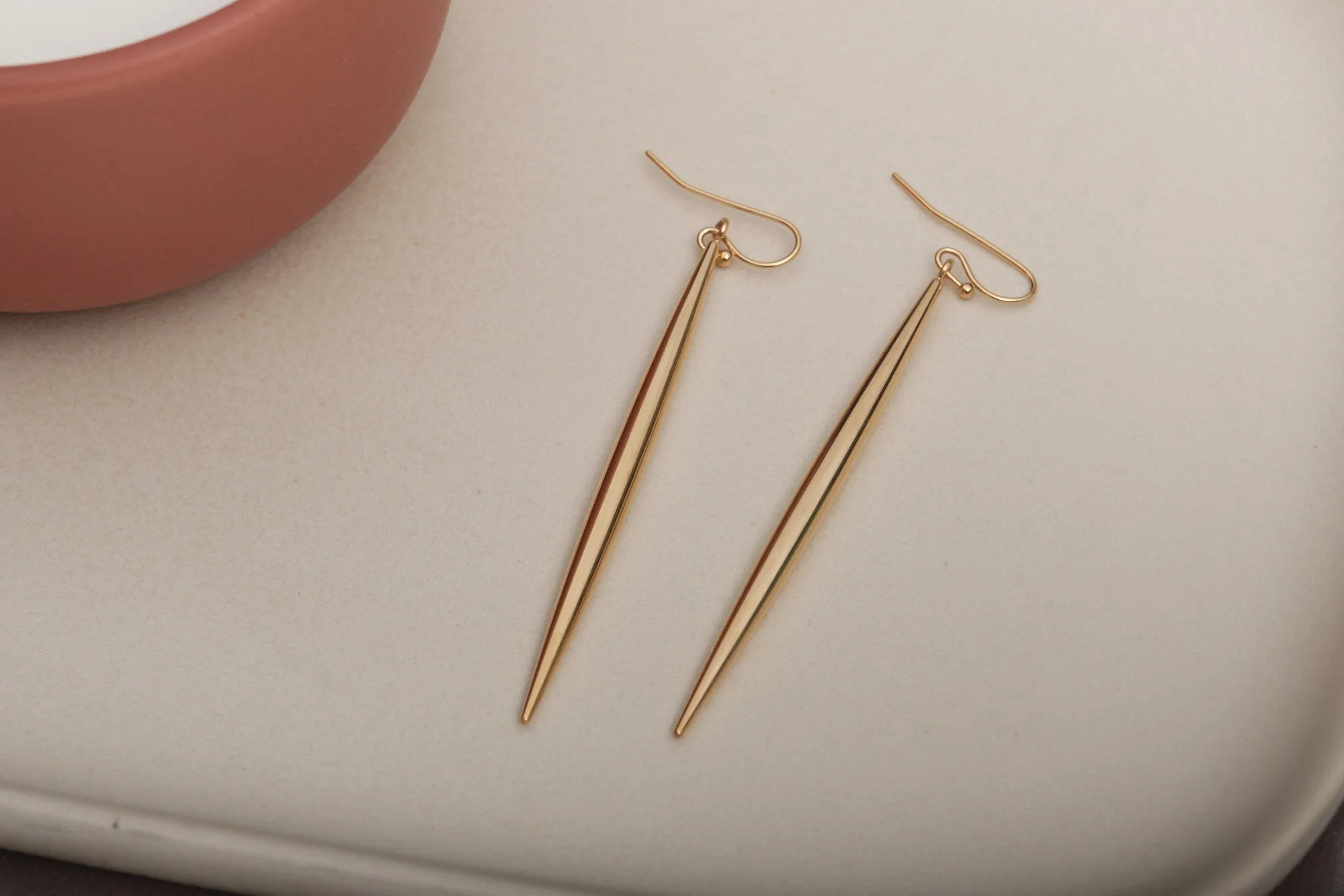 Gold Long Spike Earrings, Gold Spike Earrings, Gold Spike Dangle Earrings, Minimalist Earrings, Modern Look Earrings Gold Dangling earring