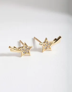 Gold Shooting Star Stud Earrings