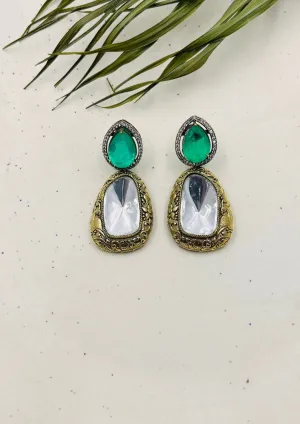 Green Polki Kundan Dangler Earrings