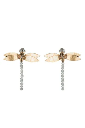 Hammered Brass Dragonfly Clip Earrings