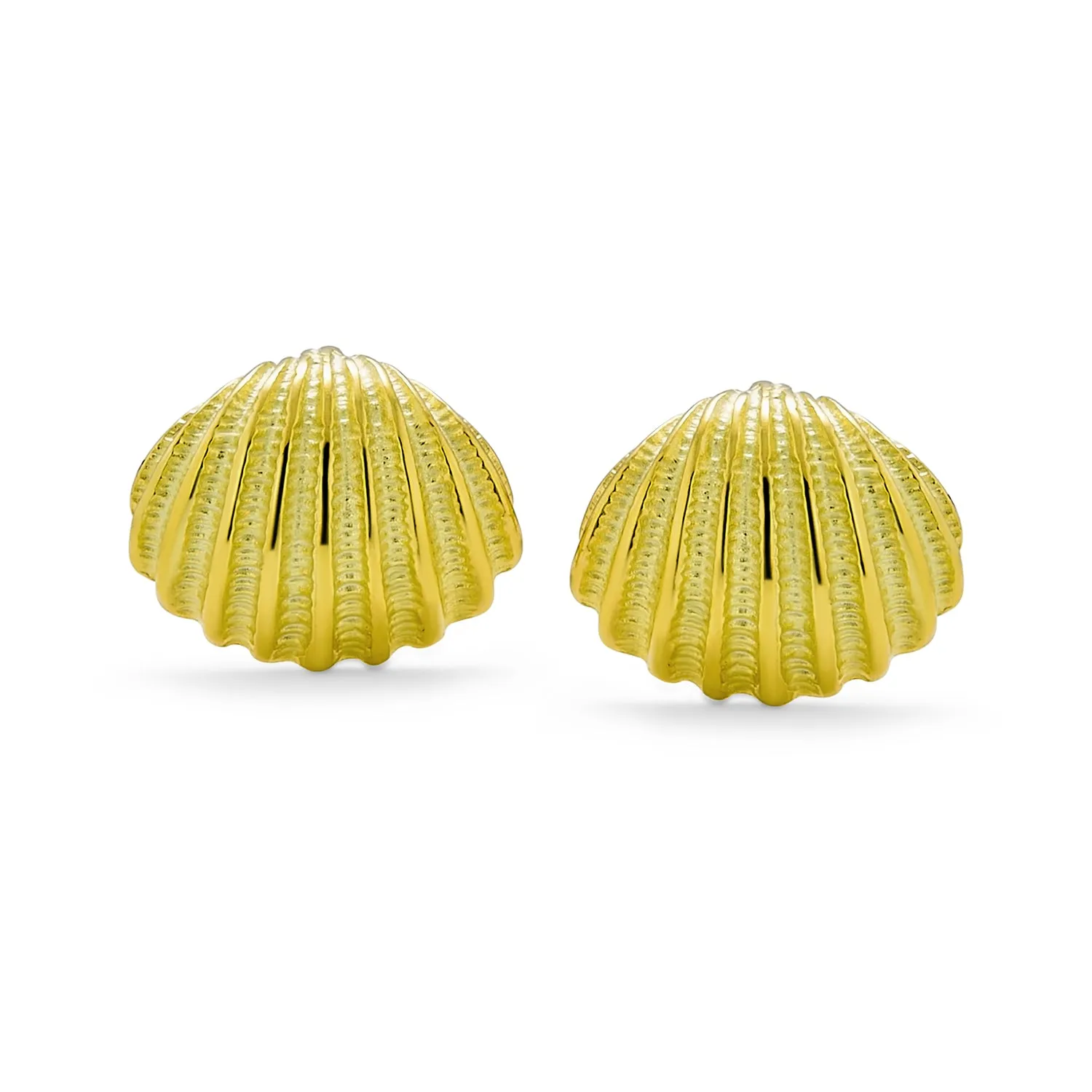 Hawaiian Beach Nautical Clam Seashell Stud Earrings 14K Gold Sterling Silver