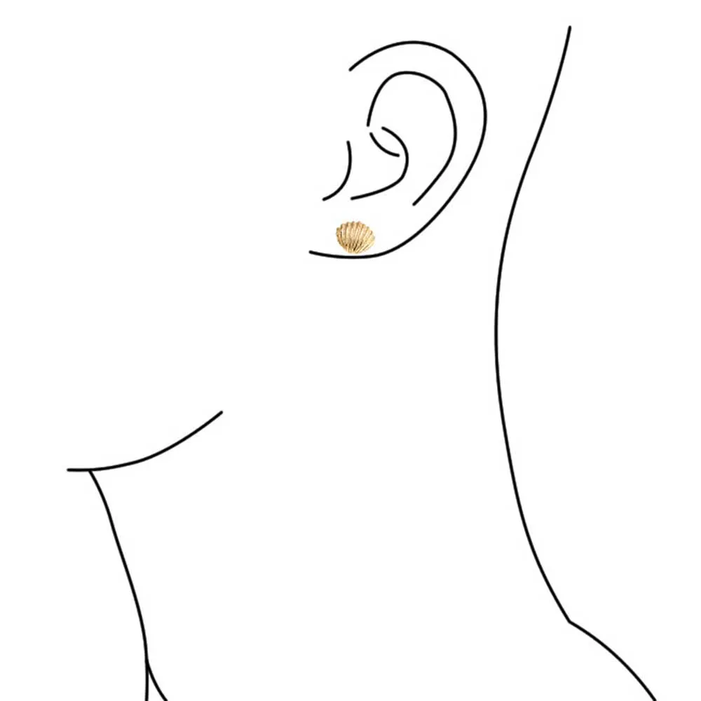 Hawaiian Beach Nautical Clam Seashell Stud Earrings 14K Gold Sterling Silver