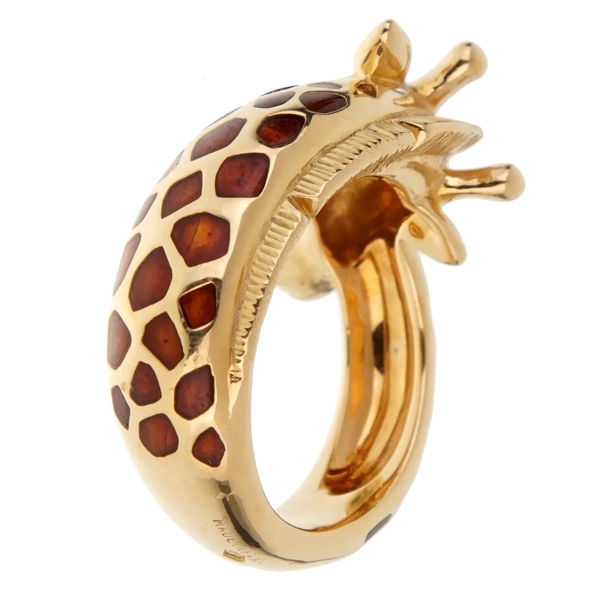 Hermes Paris Giraffe Enamel Yellow Gold Ring
