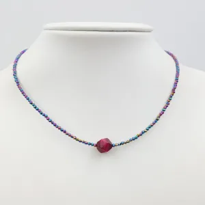 Hot Pink Tiger Rainbow Hematite Choker Necklace
