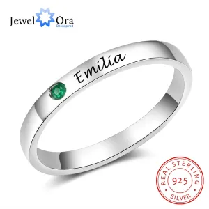 JewelOra 925 Sterling Silver Personalized Name Ring with Birthstone Custom Name Engraved Silver 925 Rings for Women Fine Jewelry